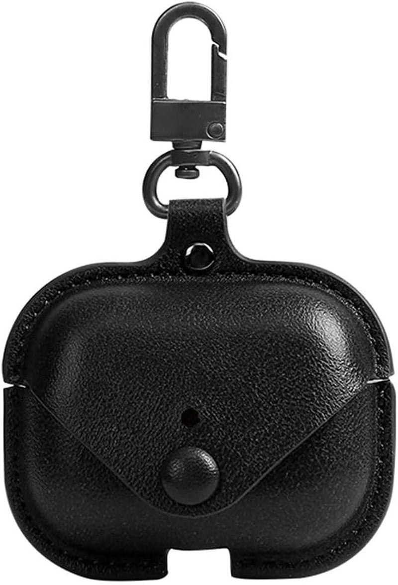 Genuine Leather Protective Case for AirPods Pro (1st/2nd Generation) with Keychain and Snap Lock - Black