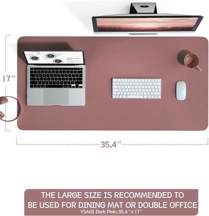 Large Non-Slip Leather Desk Pad - Waterproof Laptop and Keyboard Mat, Table Protector Blotter, Ideal for Office, Home, and Decor (Dark Pink, 35.4" x 17")