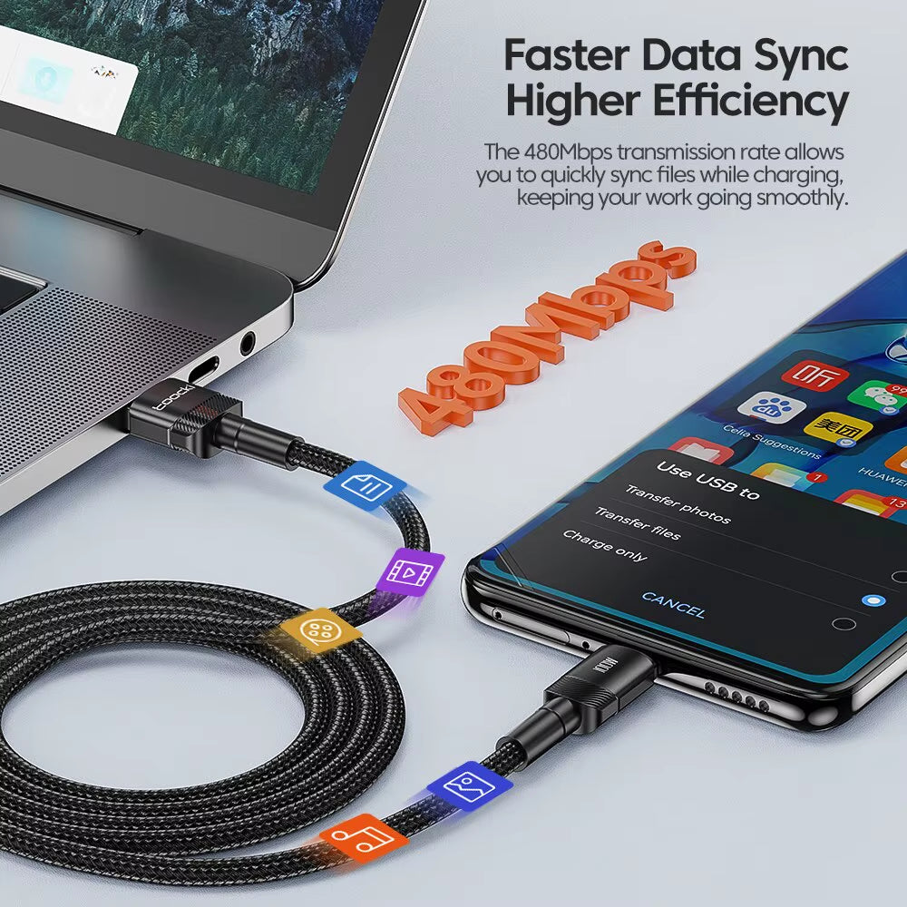 USB Type-C Fast Charging Cable for iPhone 15/14/13/12/11, Huawei P40/P30, Realme, Oppo, OnePlus, and Power Banks