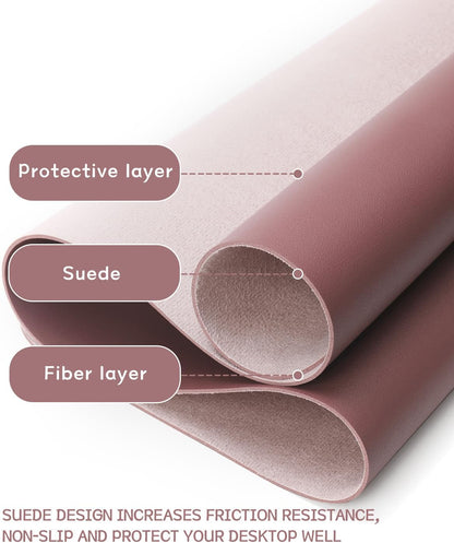 Large Non-Slip Leather Desk Pad - Waterproof Laptop and Keyboard Mat, Table Protector Blotter, Ideal for Office, Home, and Decor (Dark Pink, 35.4" x 17")