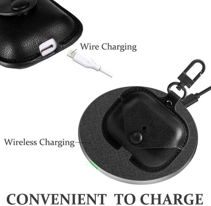 Genuine Leather Protective Case for AirPods Pro (1st/2nd Generation) with Keychain and Snap Lock - Black